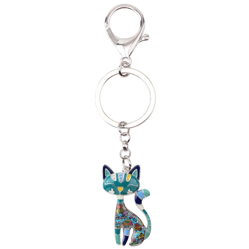 BONSNY Enamel Alloy Chain Cat Key Chains For Women Car Purse Handbag Charms (Blue) - Image 4